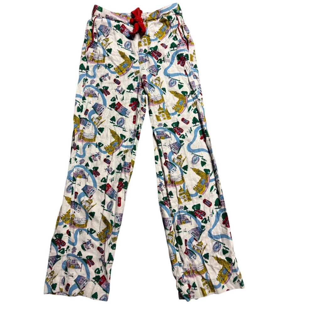 Boden London Town Flannel Pajama Pants Red Velvet Tie US 2 Cream Multi